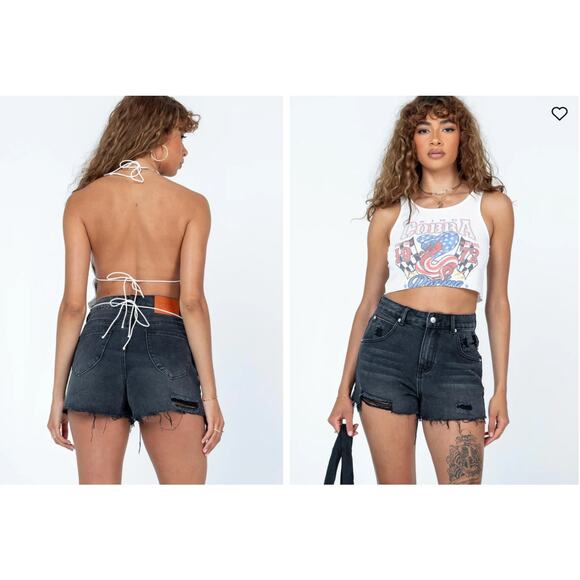 Princess Polly Black Denim Shorts – Distressed Back Cutout Summer – Size 6 - Picture 1 of 8